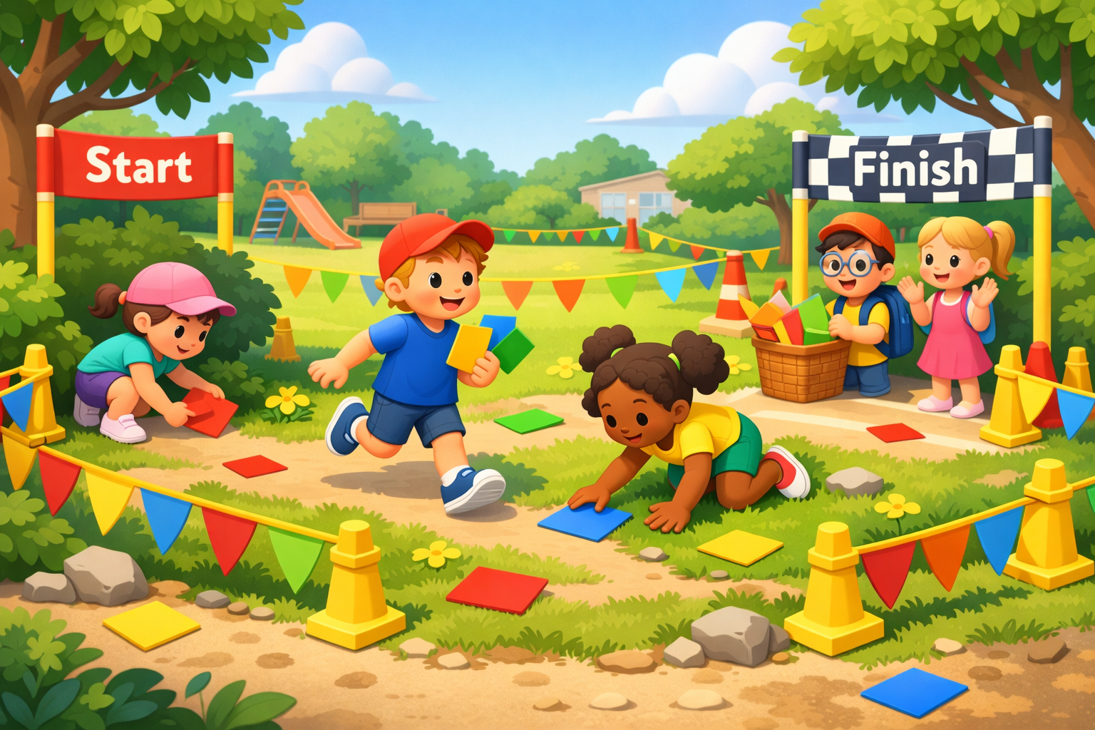 Beispielplan 8 Jahre outdoor mit Schnitzeljagd und Bewegungsstationen