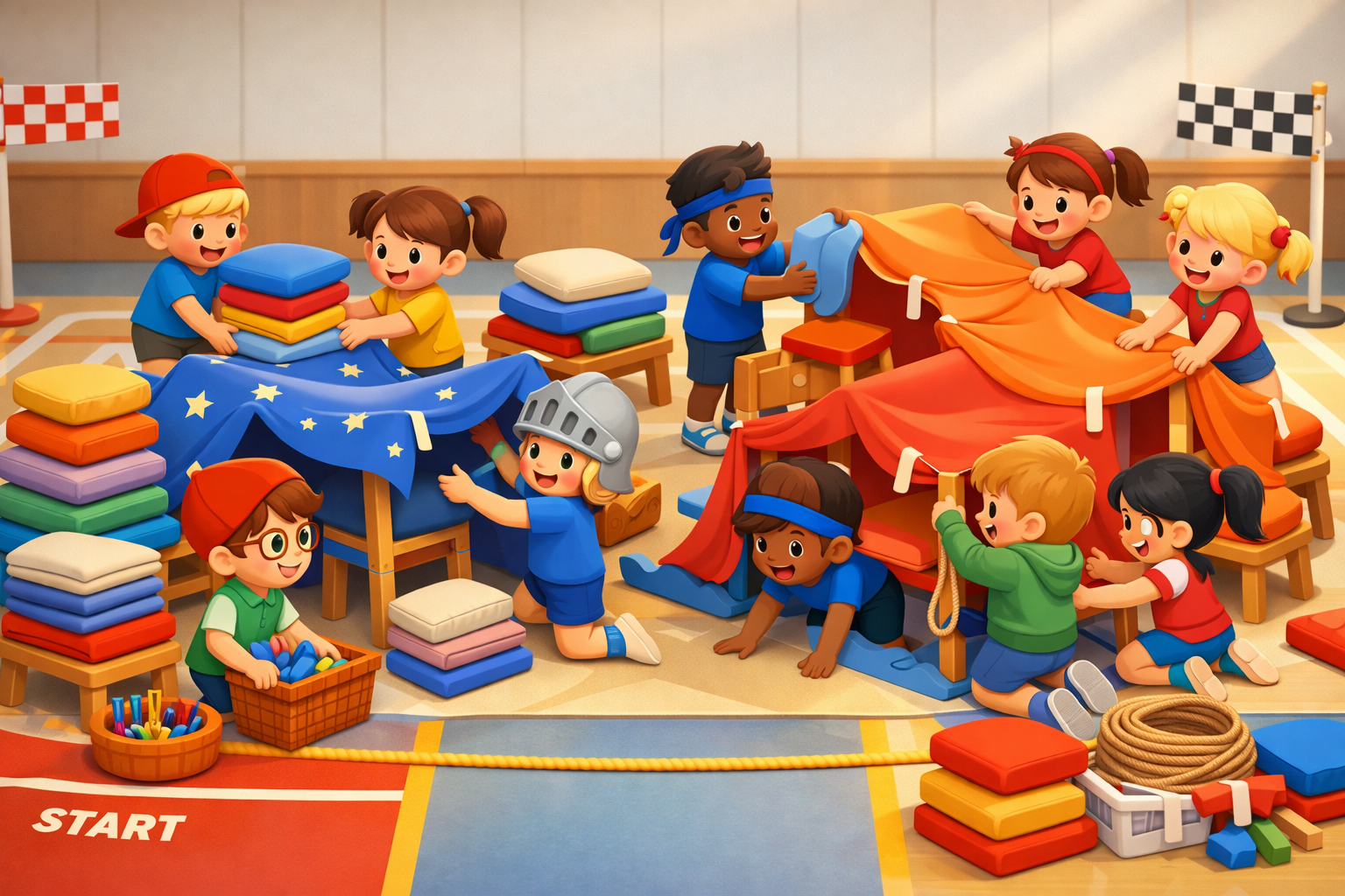 Beispielplan 6 Jahre indoor mit aktiven und ruhigen Spielphasen