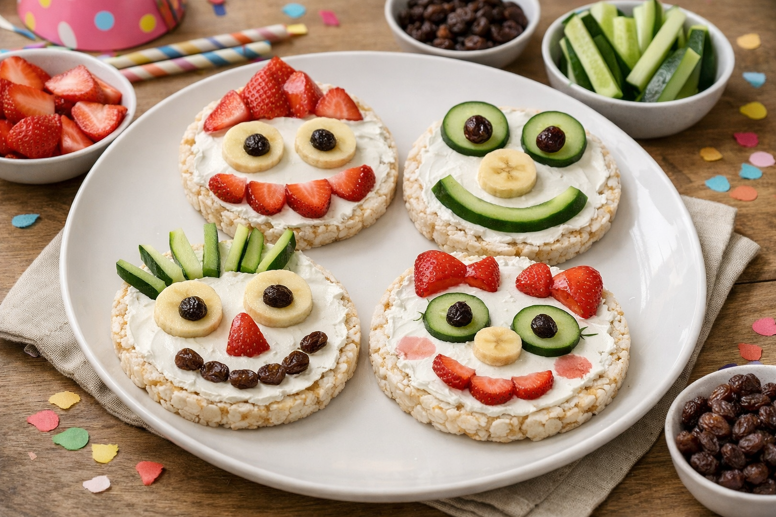 Bunte Reiswaffel-Gesichter