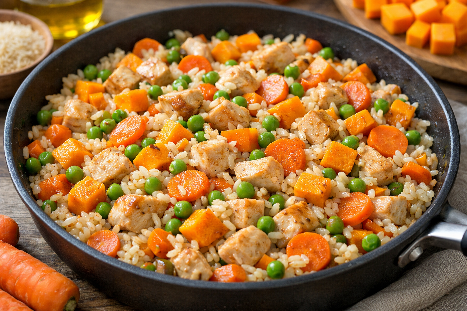 Herbstliche Haehnchen-Reispfanne