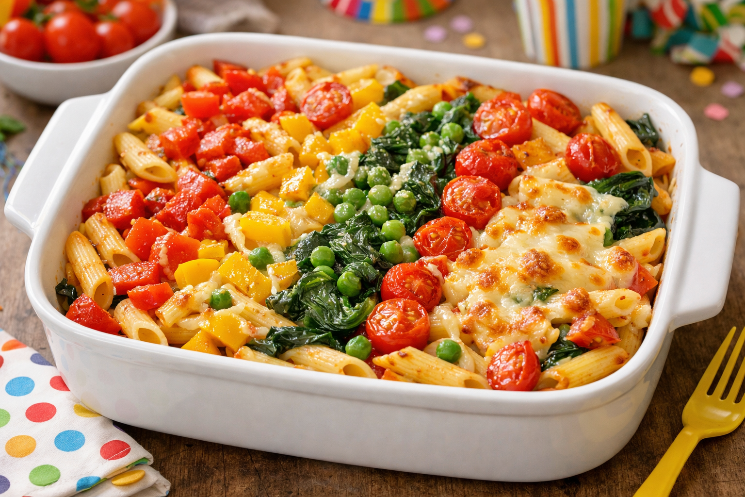 Regenbogen-Bunte Pasta-Auflauf
