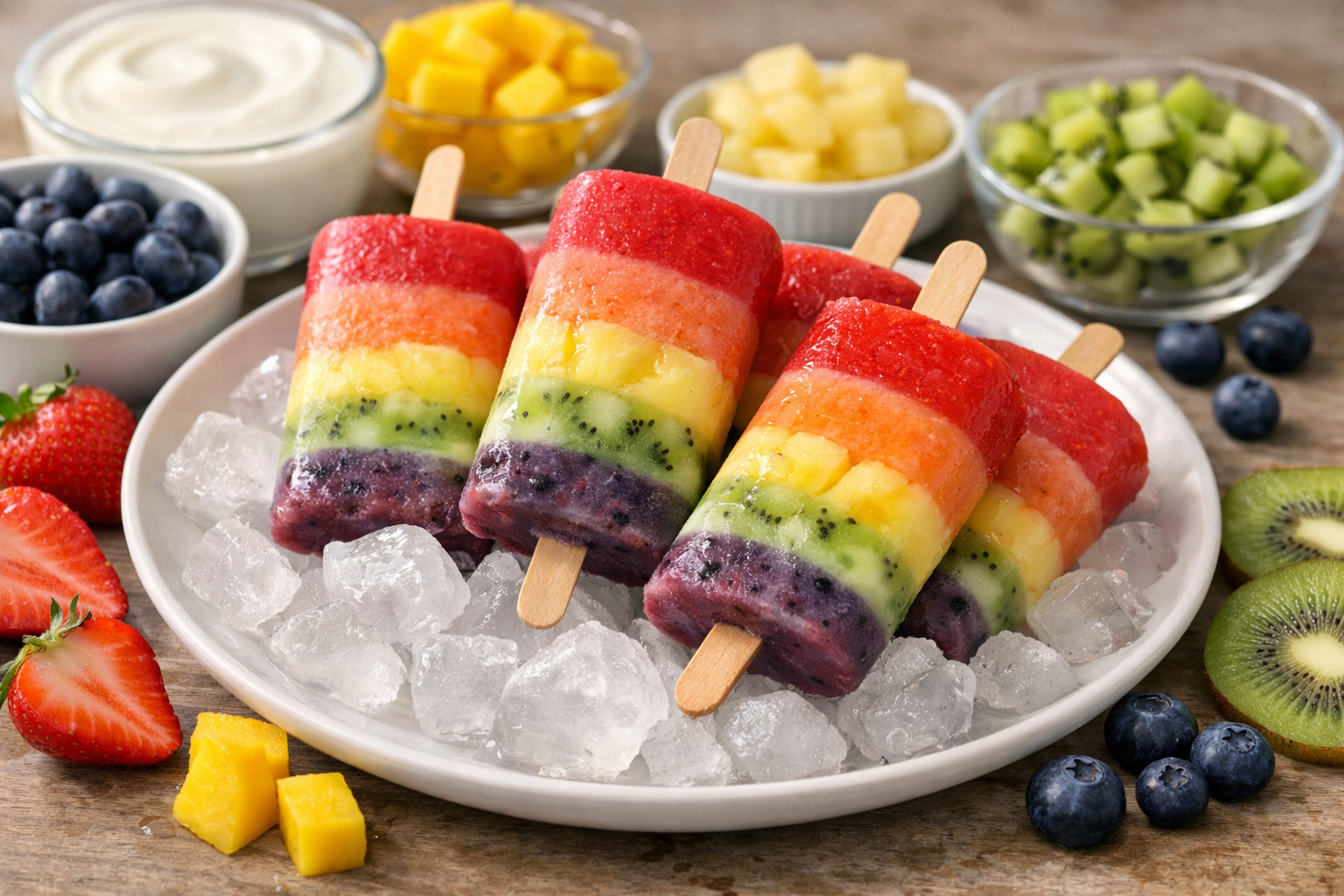 Regenbogen Joghurt Pops