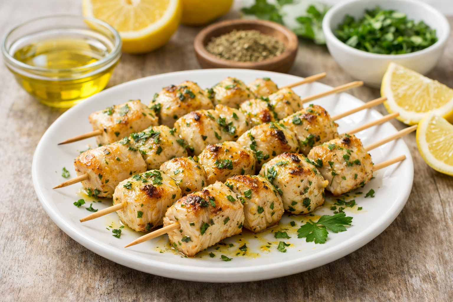 Zitronen-Kraeuter Haehnchen-Spiesse